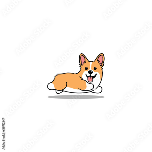 Cute corgi puppy running cartoon, vector illustration