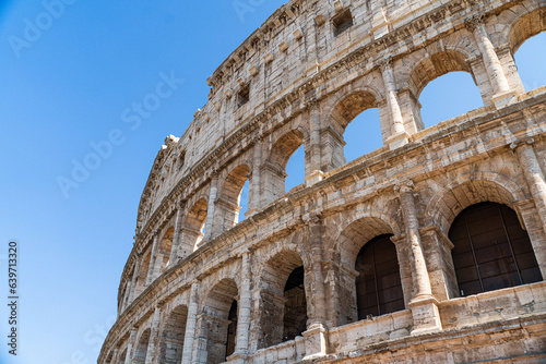close up of Colosseum  Rome  Italy with blue summer sky behind it - Landscape 