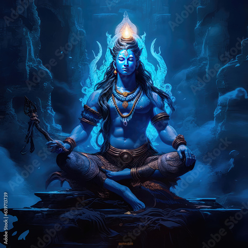 Lord Shiva meditating at night at Mount kailash, chakra opening devine Pure energy