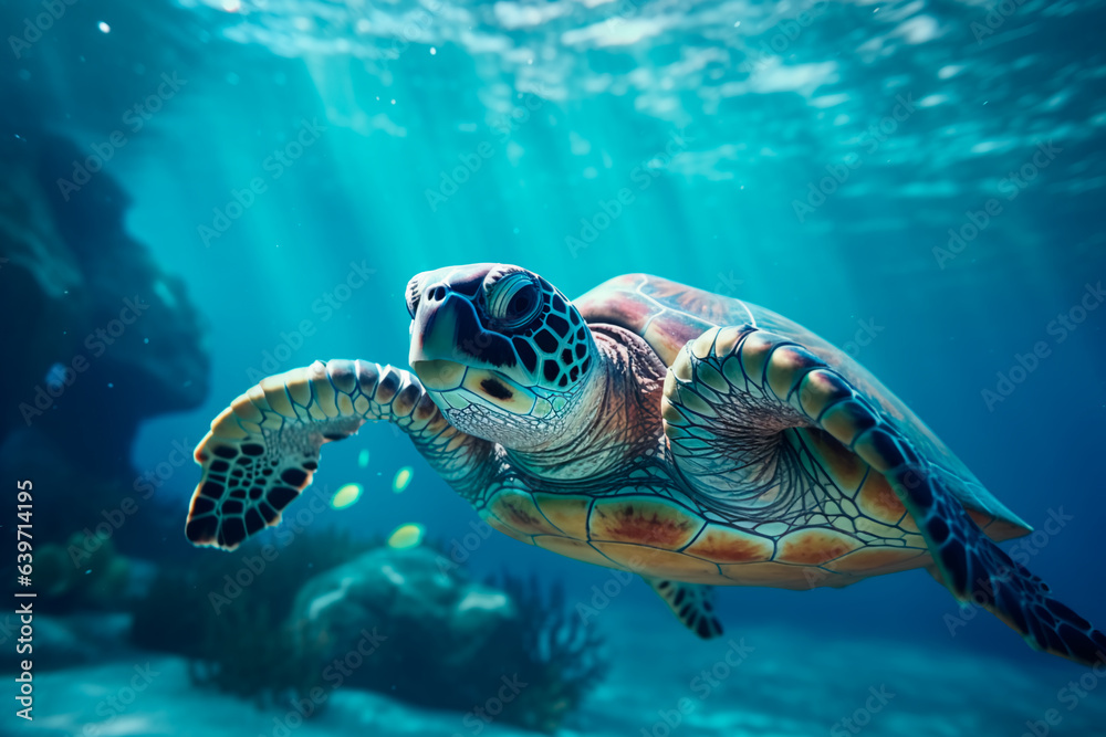 Obraz premium A turtle swims in the sea
