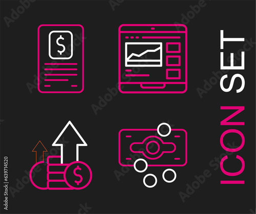 Set line Stacks paper money cash, Financial growth and coin, Trading courses and Business finance report icon. Vector