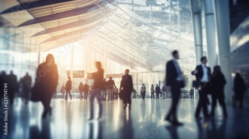 Photo of people walking through a lobby