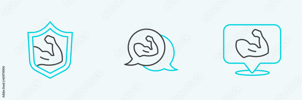 Set line Bodybuilder muscle, and icon. Vector Set line Bodybuilder muscle, and icon. Vector