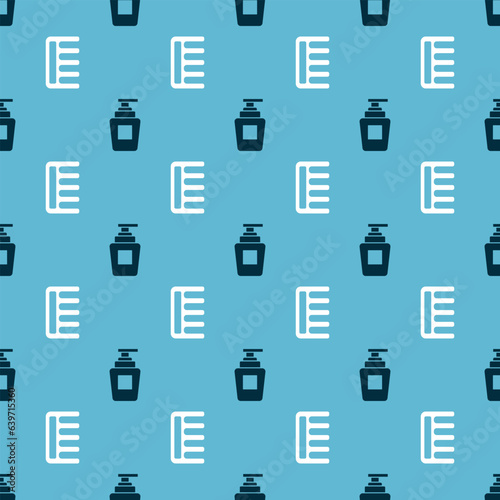 Set Bottle of shampoo and Hairbrush on seamless pattern. Vector