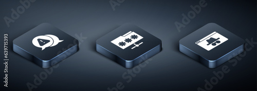 Set Isometric Exclamation mark in triangle, Browser incognito window and Folder with password icon. Vector