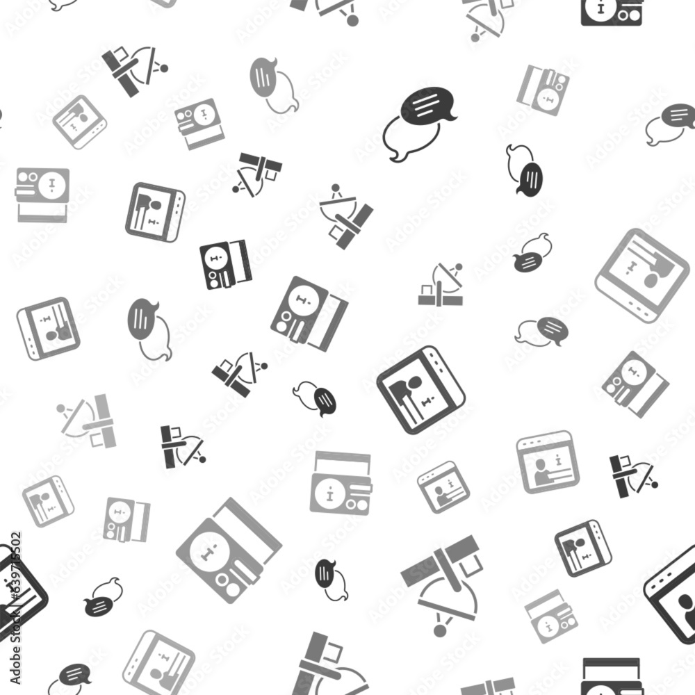 Set Speech bubble chat, Radar, Information and News radio channel on seamless pattern. Vector Set Speech bubble chat, Radar, Information and News radio channel on seamless pattern. Vector