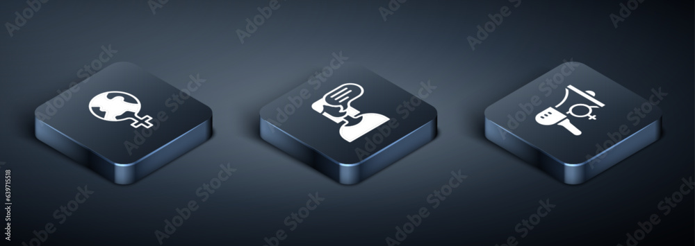 Set Isometric Feminism in the world, Feminist activist and Female opinion icon. Vector Set Isometric Feminism in the world, Feminist activist and Female opinion icon. Vector