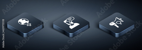 Set Isometric Feminism in the world, Feminist activist and Female opinion icon. Vector