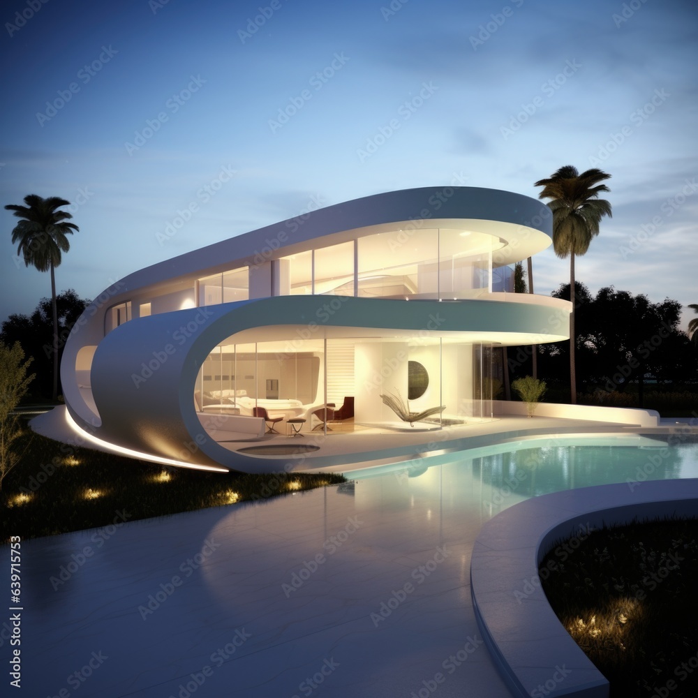 Fototapeta premium Modern minimalist round and curved shaped luxury house