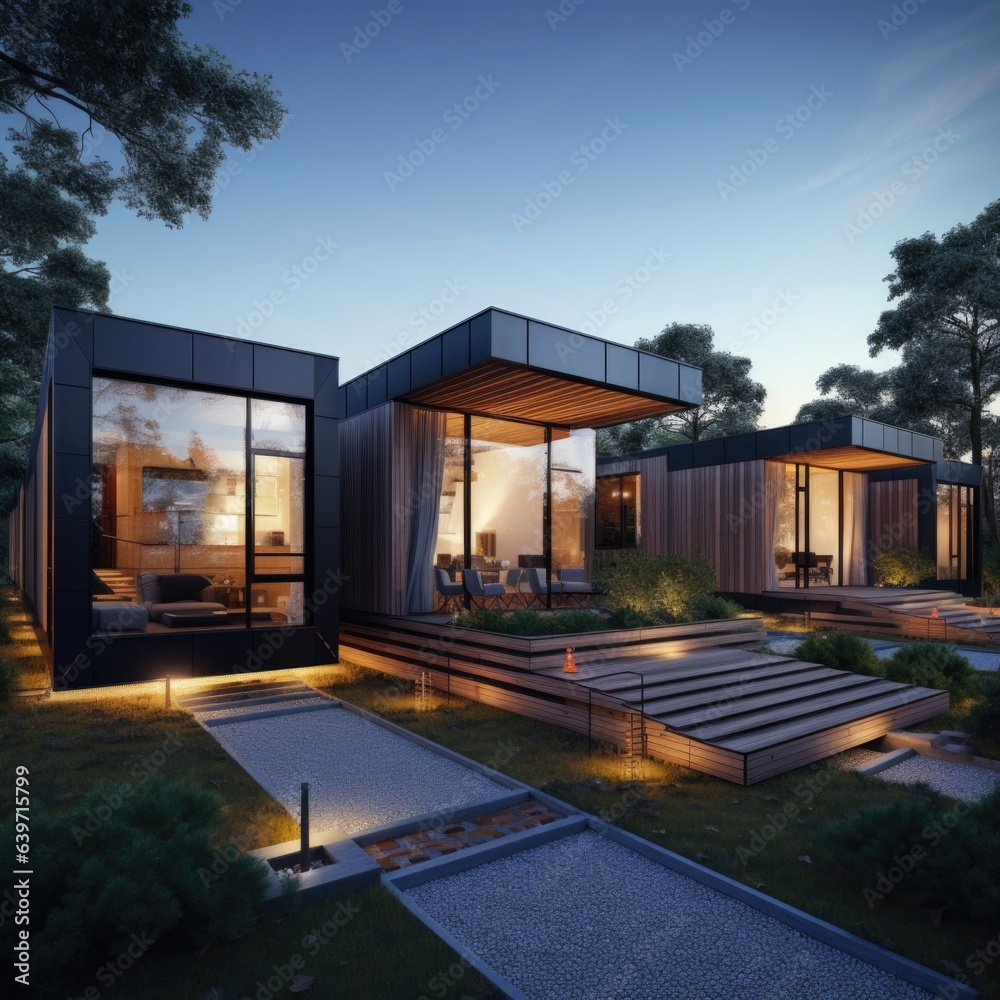 Modern modular private houses. Residential architecture exterior