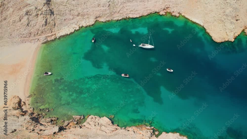Mag beach on Rab island, Dalmatia region in Croatia. Aerial view