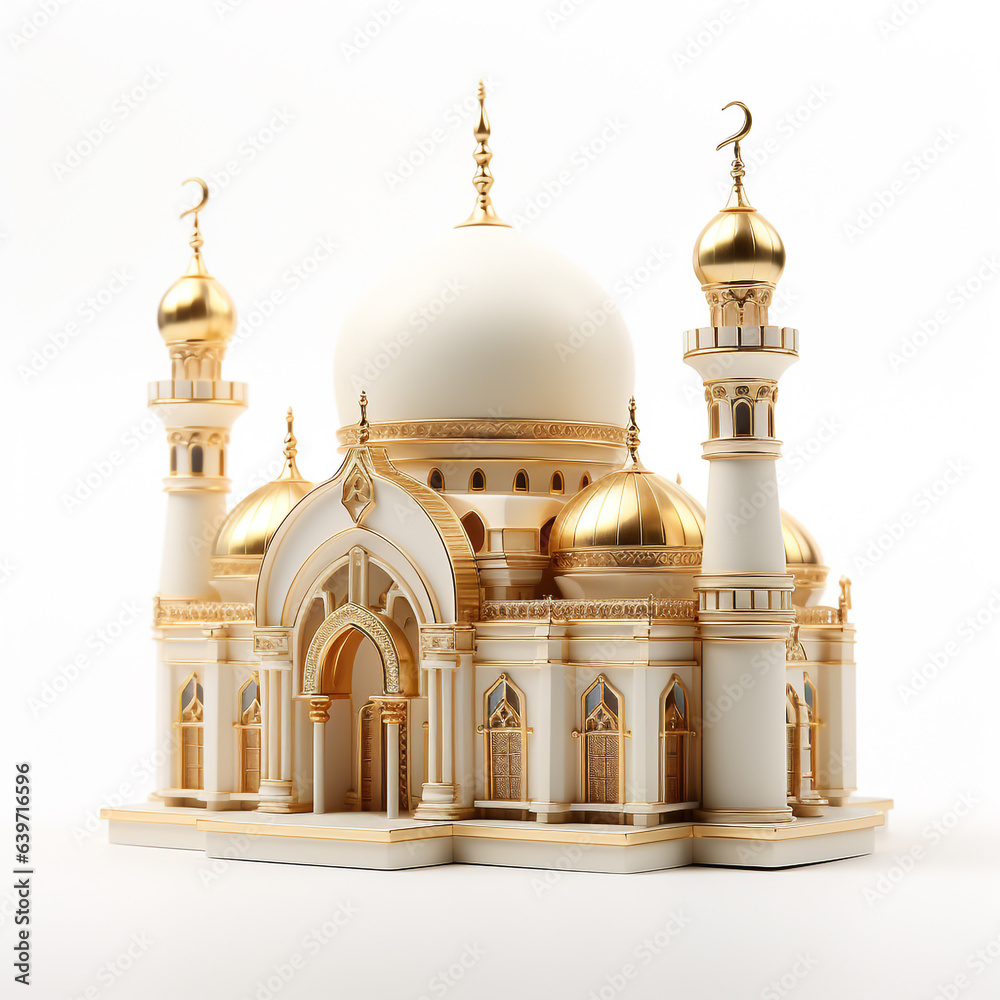 3D model of a small palace with Middle eastern architecture isolated on a white background. Applying architectural elements such as famous minarets and domes. 3D model of a small palace with Middle eastern architecture isolated on a white background. Applying architectural elements such as famous minarets and domes.