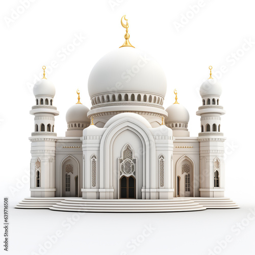 3D model of a small palace with Middle eastern architecture isolated on a white background. Applying architectural elements such as famous minarets and domes.