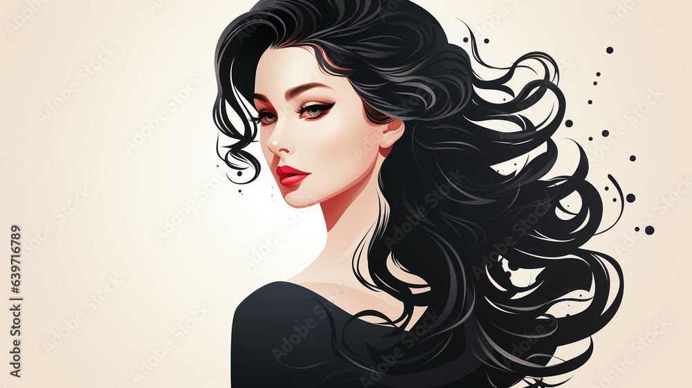 Barbershop logo, hair salon, girl with luxurious hair, cosmetology and hair health concept Barbershop logo, hair salon, girl with luxurious hair, cosmetology and hair health concept