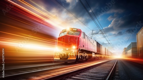 Freight train with cargo containers with a background in global business logistics import and export