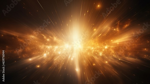 Cosmic Burst: An ethereal explosion of golden light erupts from the center of a vast, dark expanse, radiating outwards in a mesmerizing display of energy and power.