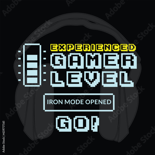 Typographic vector illustration of computer game theme for t shirt graphics
