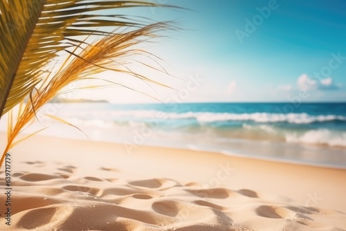 Beautiful wide paradise beach with golden sand and palm © Celina