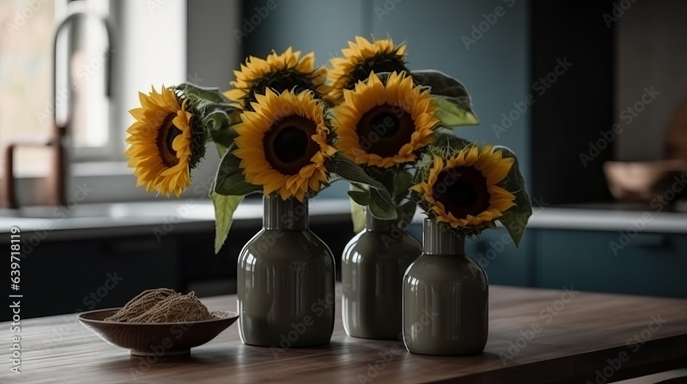 Vase with sunflowers. Created with Generative AI technology. Vase with sunflowers. Created with Generative AI technology.