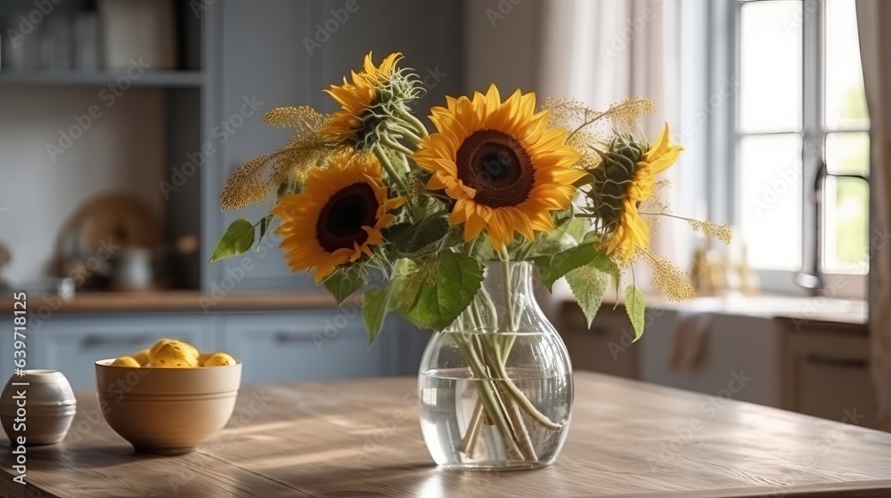 Vase with sunflowers. Created with Generative AI technology. Vase with sunflowers. Created with Generative AI technology.
