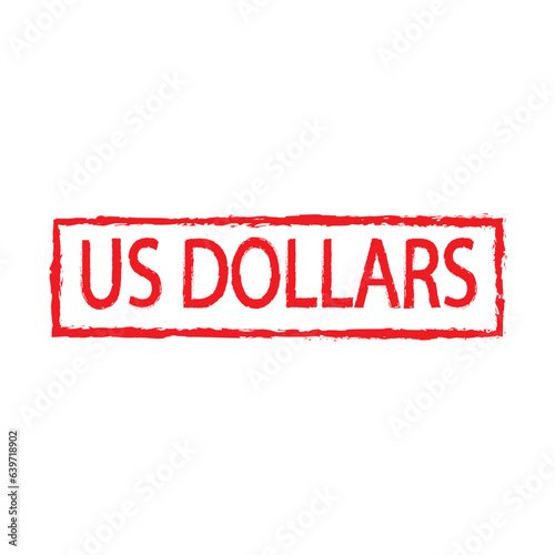 Red rubber stamp with words us dollars