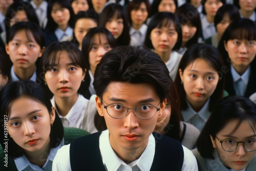 A classroom of eager Asian faces stare up in awe transfixed by the inspiring words of an esteemed professor.