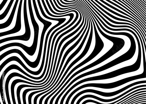 Abstract op art texture with wavy stripes. Creative background with distorted lines. Striped diagonal lines  design with distortion  vector template