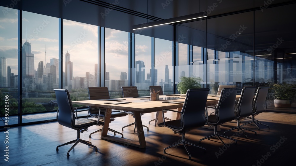 Conference room with a stunning cityscape view