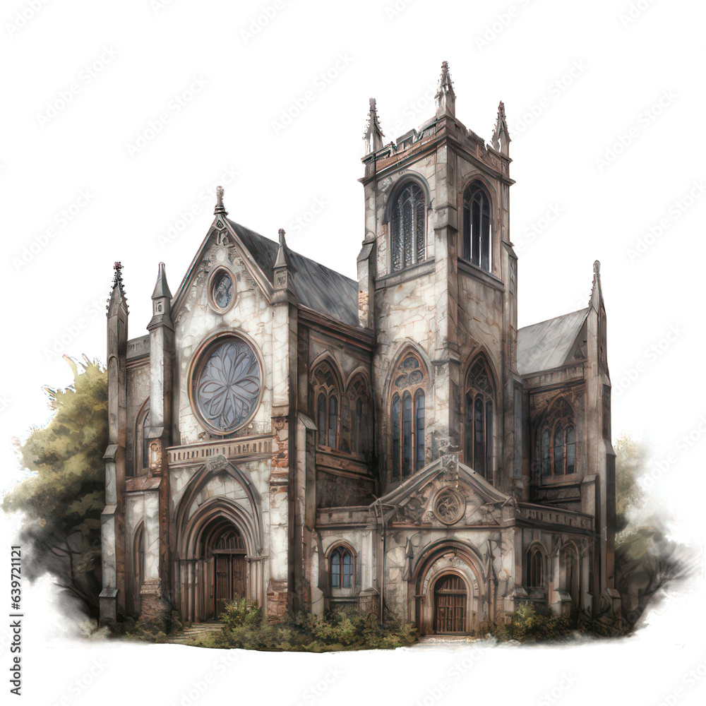 Old abbey isolated on white created with Generative AI
