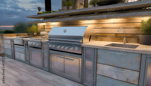 custom outdoor kitchen & living area design of high-end luxury style custom homes