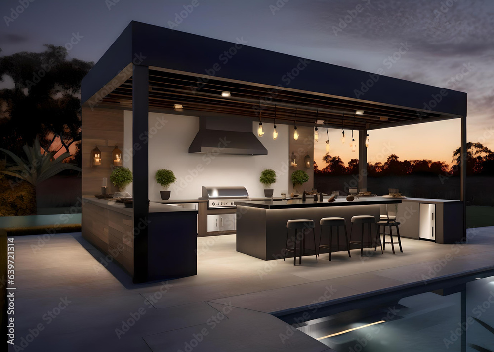 Picture of custom outdoor kitchen & living area design of high-end luxury style ...