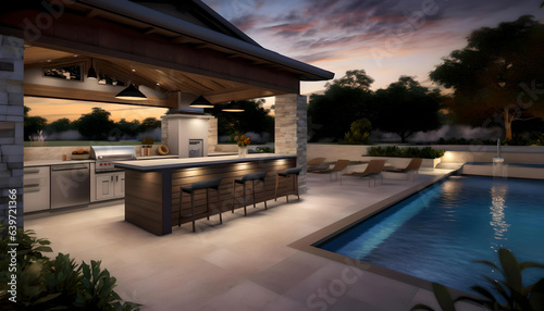 custom outdoor kitchen   living area design of high-end luxury style custom homes