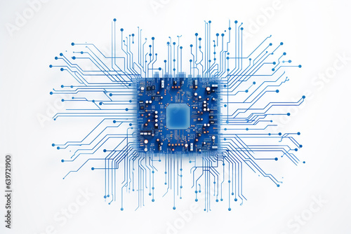 Circuit board electronic chips or electrical line engineering technology concept on white background