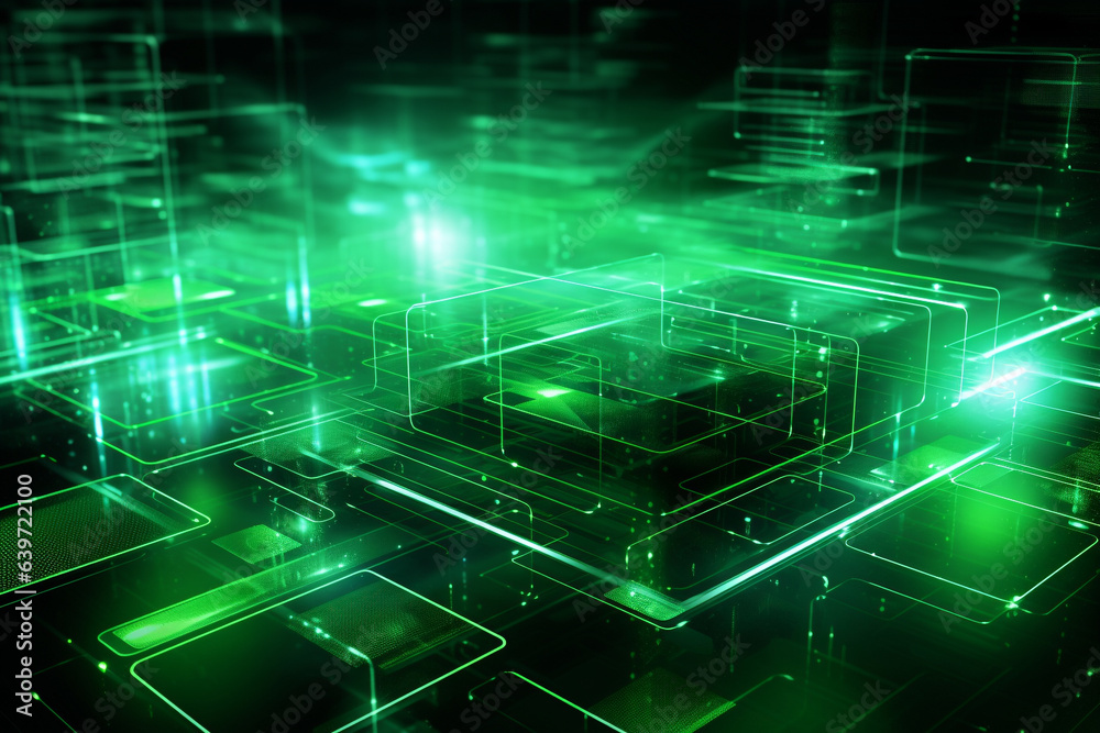 Obraz premium Abstract technology digital line electronic network data innovation concept green background.