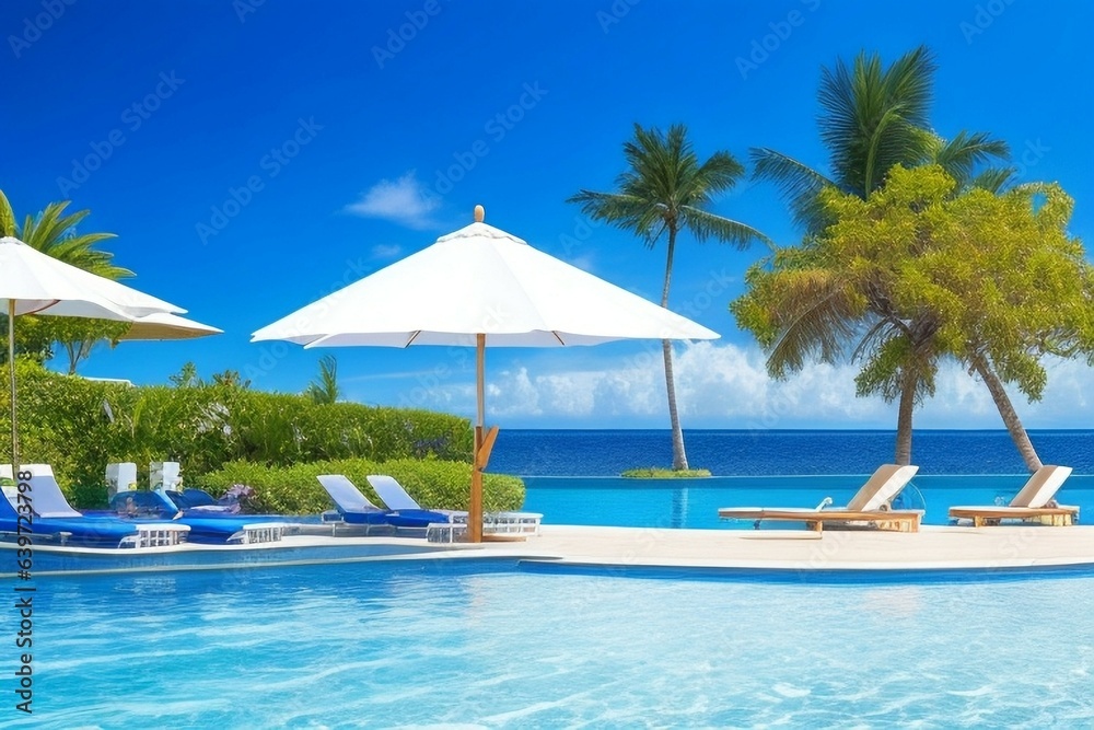 pool in tropical resort. Generative AI.