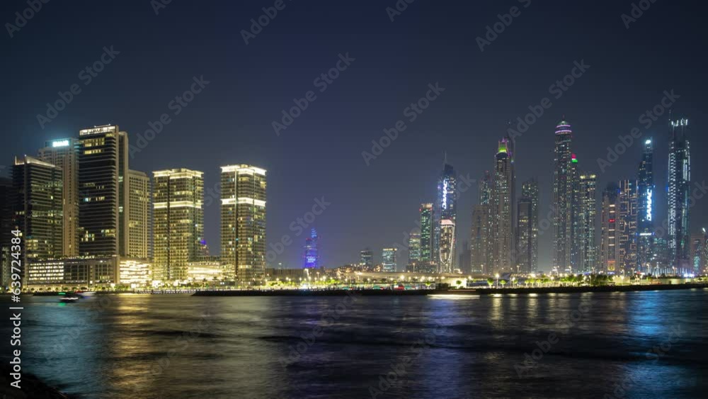 night illumination dubai city famous palm island marina bay panorama 4k timelapse uae night illumination dubai city famous palm island marina bay panorama 4k timelapse uae