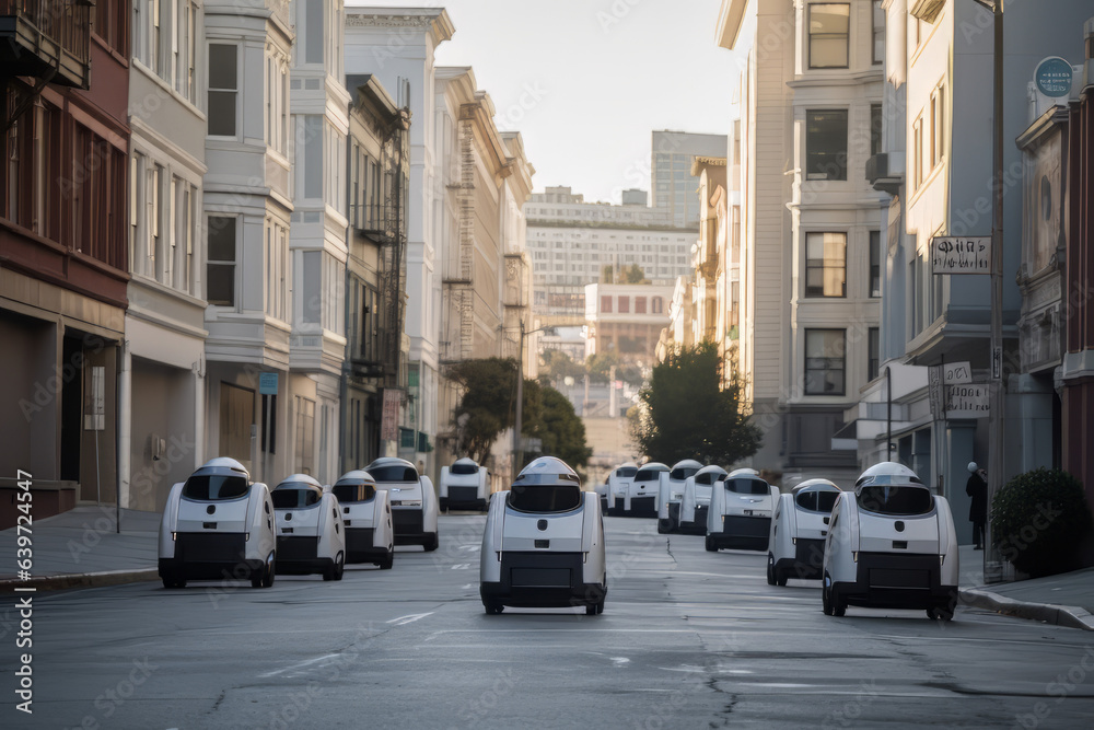 Tiny robot invasion through a city street Tiny robot invasion through a city street