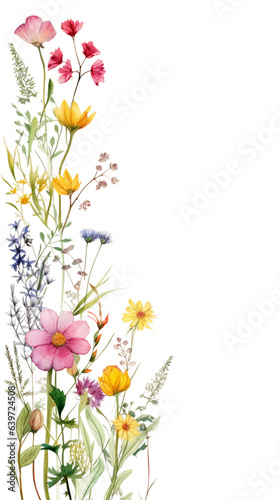 dainty wildflowers in watercolor style as a frame border isolated on a transparent background  generative ai 
