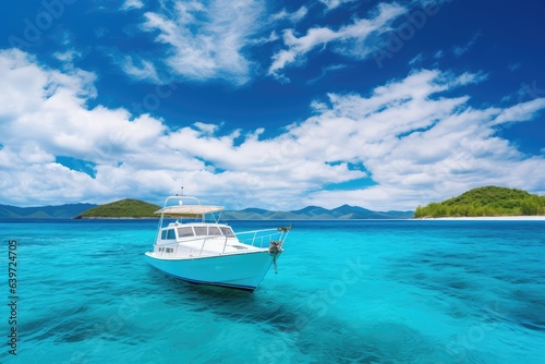 Boat in turquoise ocean water against blue sky © Celina