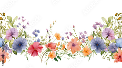 dainty wildflowers in watercolor style as a frame border isolated on a transparent background, generative ai  © Perfect PNG