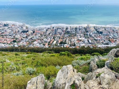 Top view of Cape Town city and ocean, South Africa