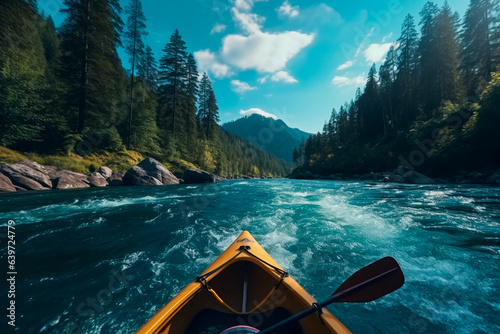 Kayaking on a boat, kayaking on a wild river in the forest © Uliana
