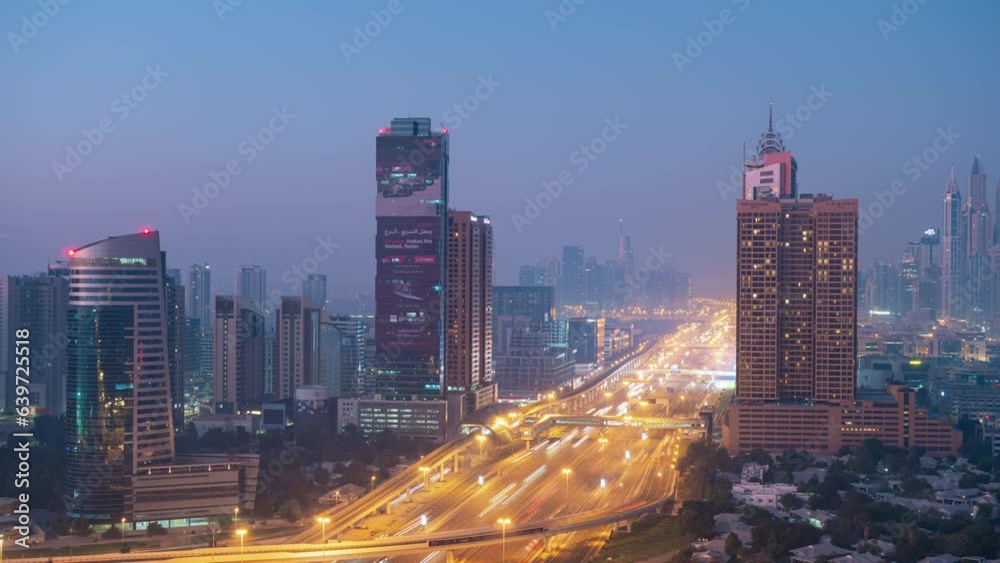 night time dubai city downtown traffic street road rooftop panorama 4k timelapse uae night time dubai city downtown traffic street road rooftop panorama 4k timelapse uae