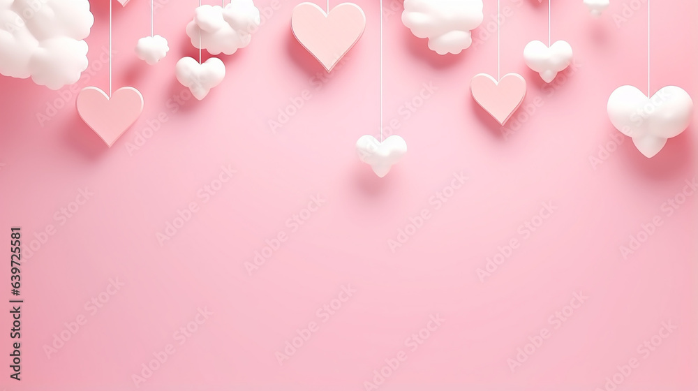 Valentines day heart clouds background with pink isolated background