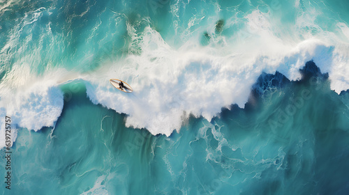 surfer in the middle of a wave in the ocean with a bird flying overhead Generative AI photo