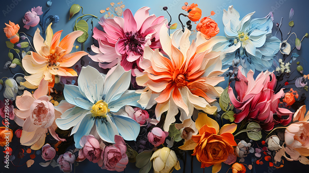 brightly colored flowers are arranged in a vase on a blue background Generative AI brightly colored flowers are arranged in a vase on a blue background Generative AI