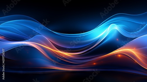 A colorful abstract background with energy waves on a dark background. Generative AI. 