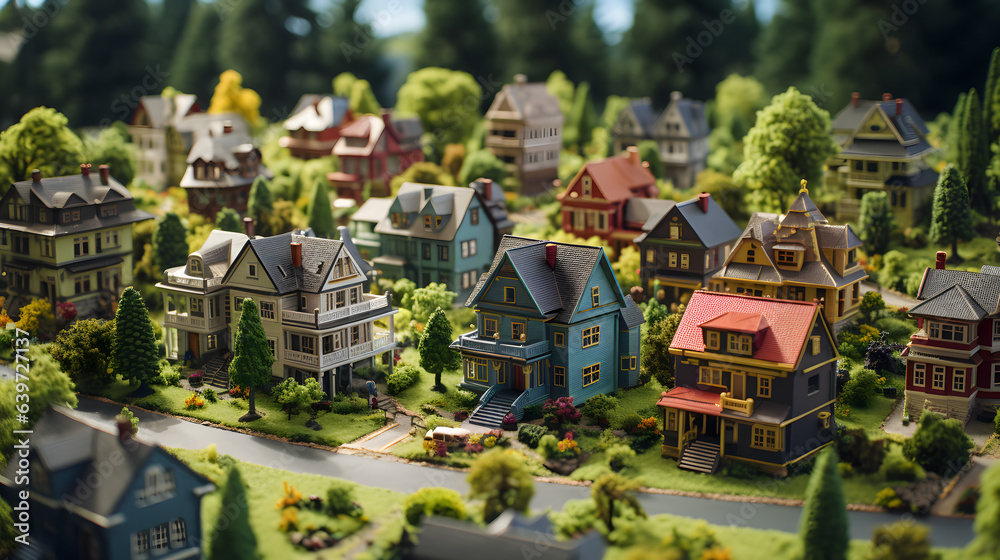 a close up of a model of a town with a lot of houses Generative AI
