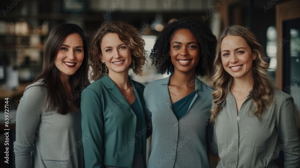young attractive multiracial professional women in a group smiling