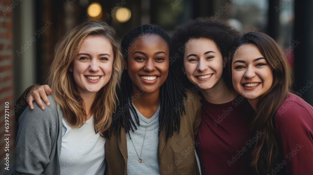 young attractive multiracial professional women in a group smiling young attractive multiracial professional women in a group smiling